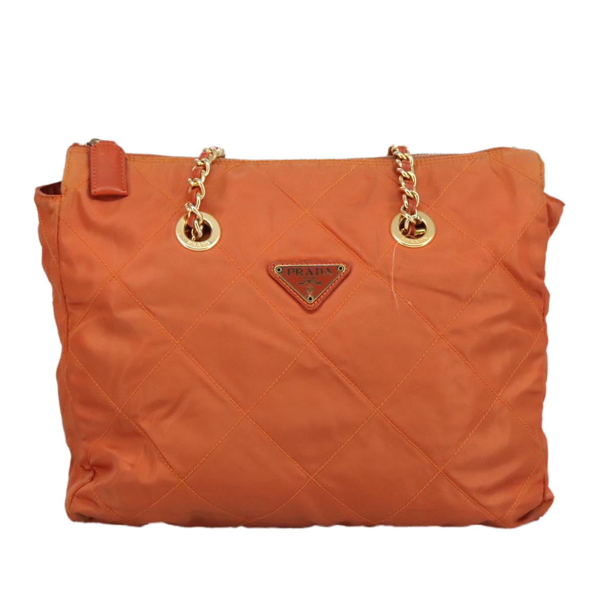 PRADA Chain Shoulder Bag Nylon Orange Gold Auth bs19722