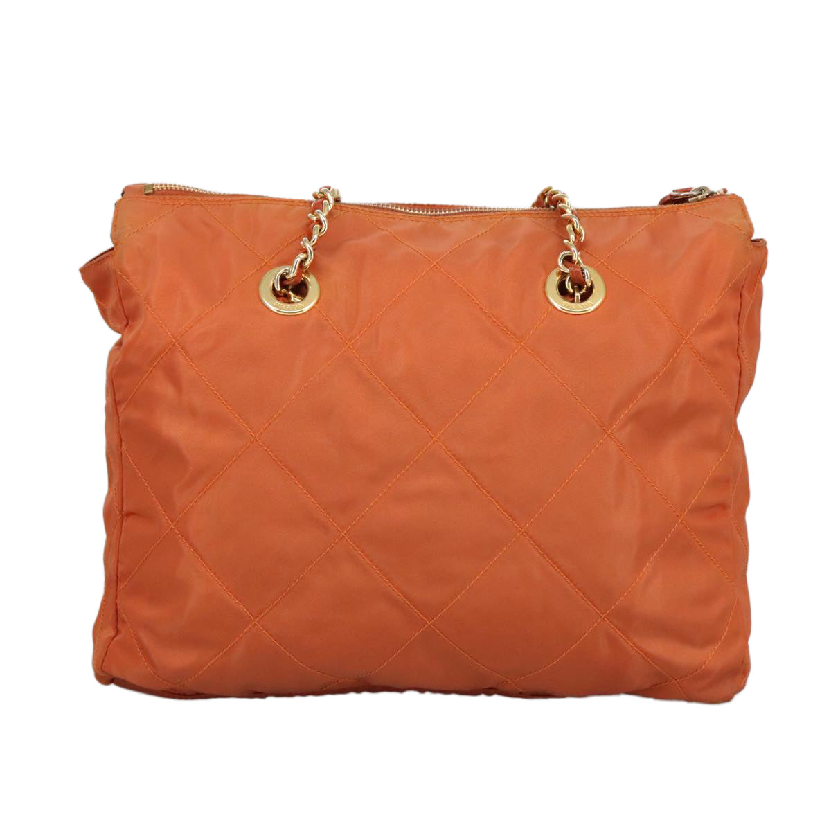 PRADA Chain Shoulder Bag Nylon Orange Gold Auth bs19722 - 0