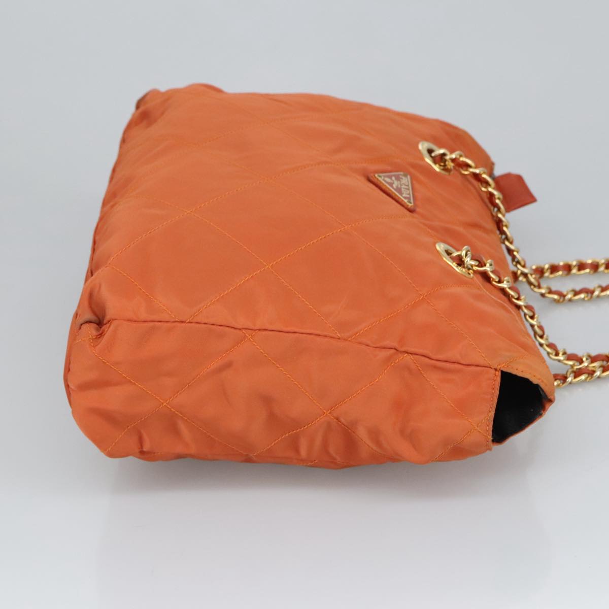 PRADA Chain Shoulder Bag Nylon Orange Gold Auth bs19722