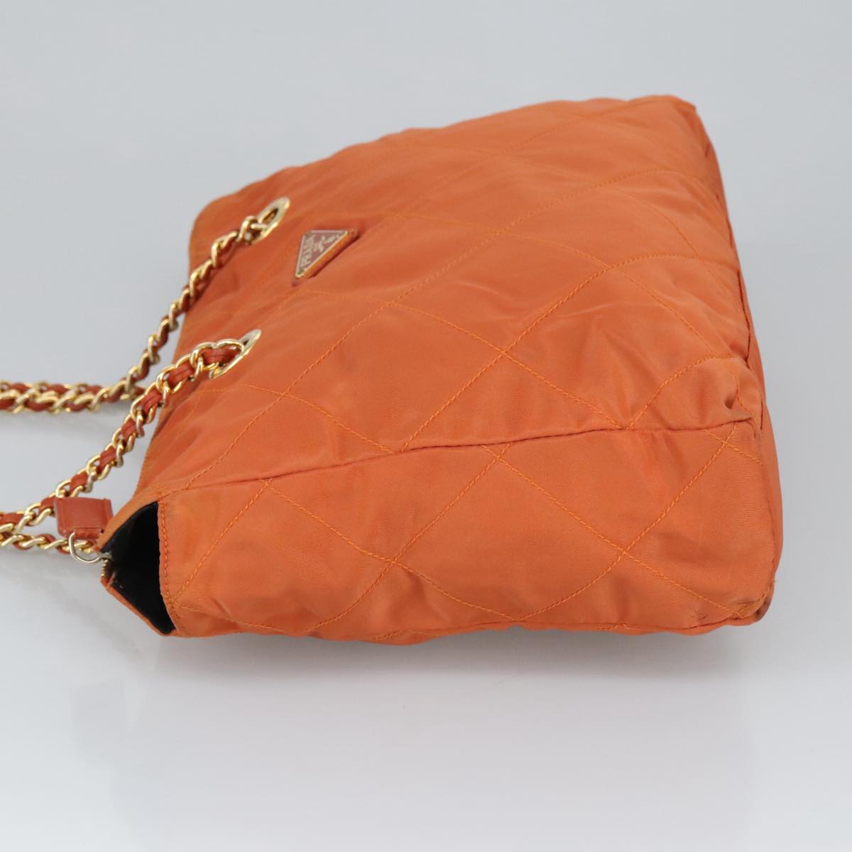 PRADA Chain Shoulder Bag Nylon Orange Gold Auth bs19722