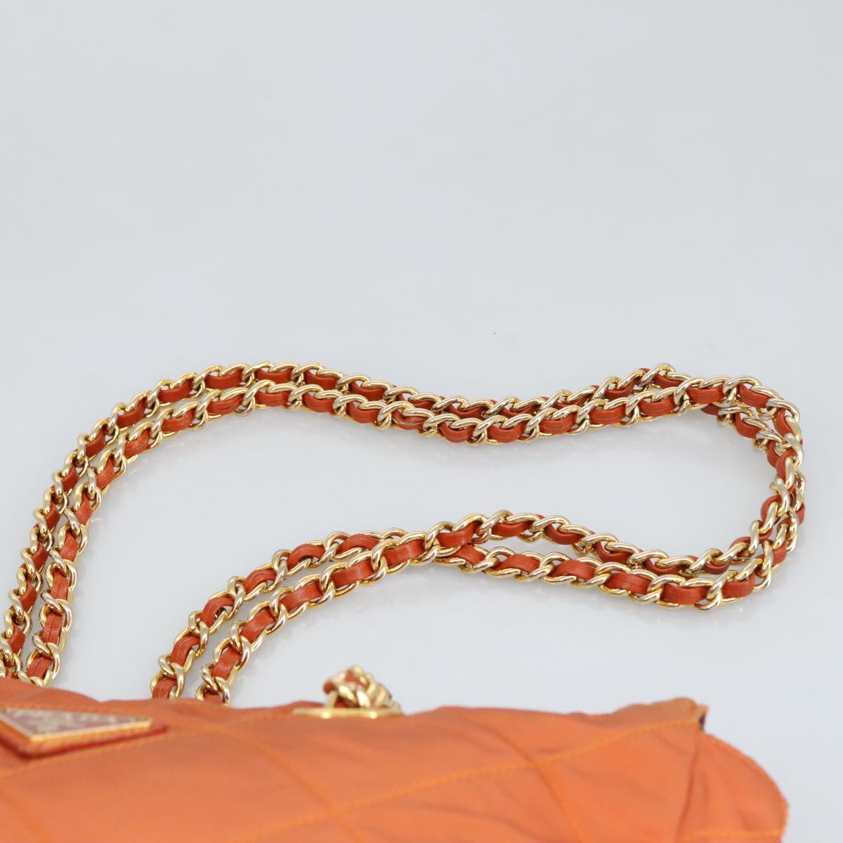 PRADA Chain Shoulder Bag Nylon Orange Gold Auth bs19722