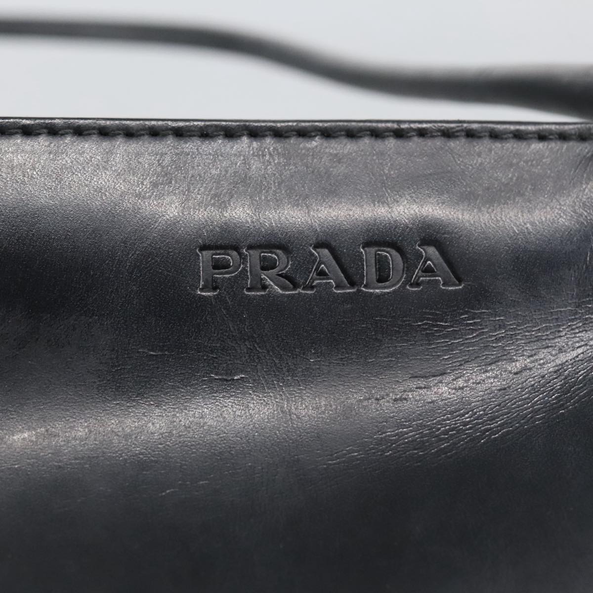 PRADA Tote Bag Leather Black Gold Auth bs19723