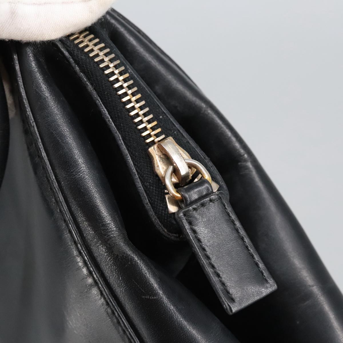 PRADA Tote Bag Leather Black Gold Auth bs19723