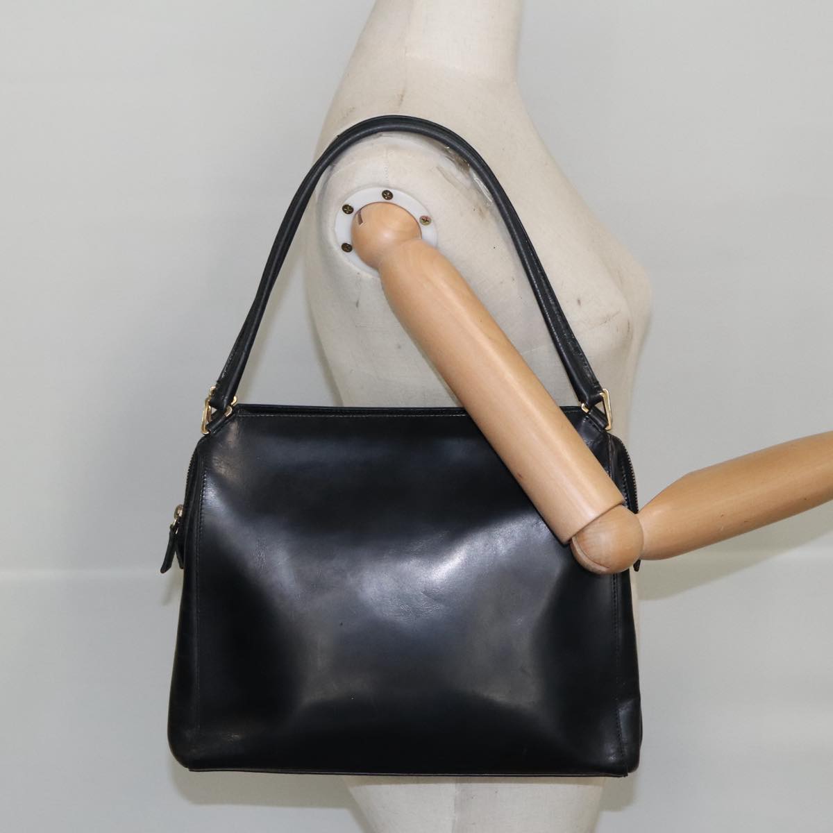 PRADA Tote Bag Leather Black Gold Auth bs19723