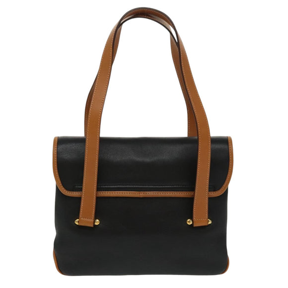 CELINE Hand Bag Leather Black Gold Auth bs19730
