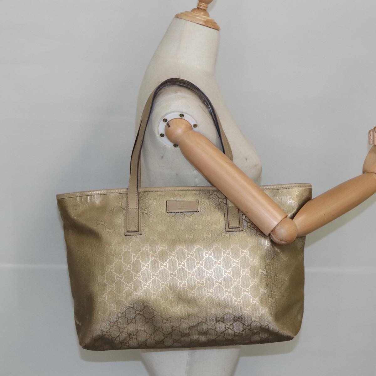 GUCCI GG implementation Tote Bag Gold Tone 211137 Auth bs19734