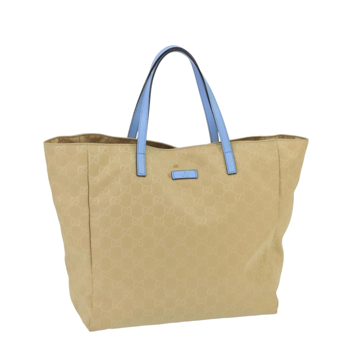 GUCCI GG Canvas Tote Bag Nylon Beige Blue Silver 282439 Auth bs19736