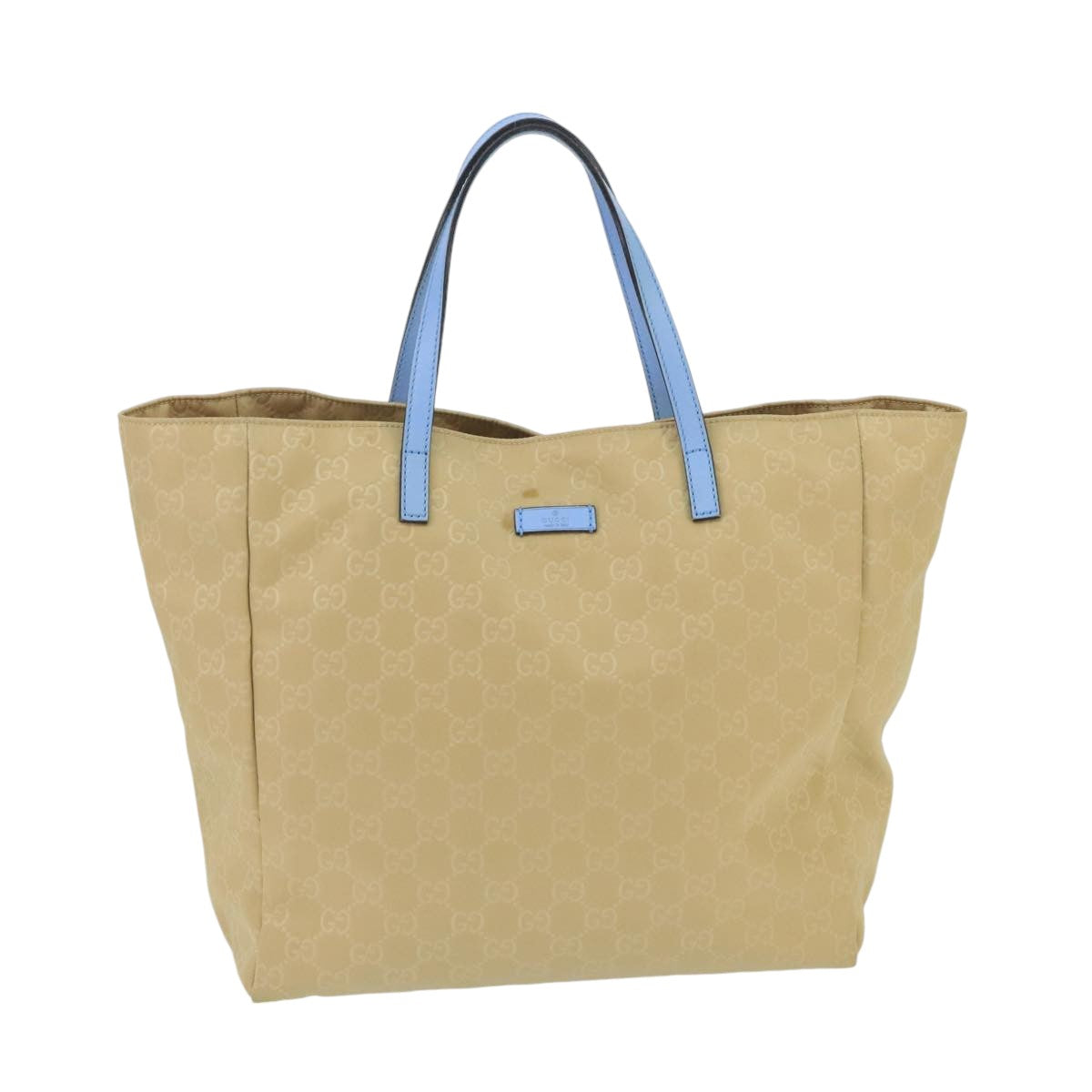 GUCCI GG Canvas Tote Bag Nylon Beige Blue Silver 282439 Auth bs19736