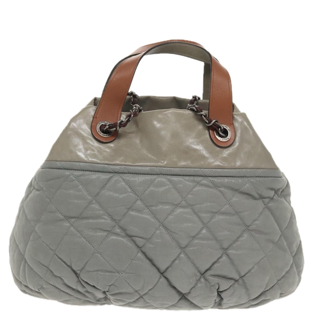 CHANEL Matelasse Hand Bag Leather 2way Gray CC Auth bs19745