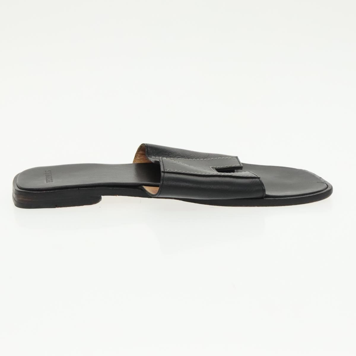 HERMES Oran Sandals Leather 39 Black Auth bs19749