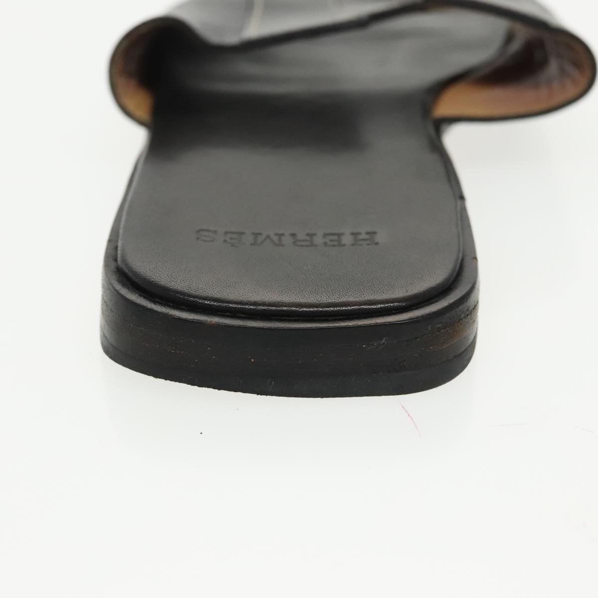 HERMES Oran Sandals Leather 39 Black Auth bs19749