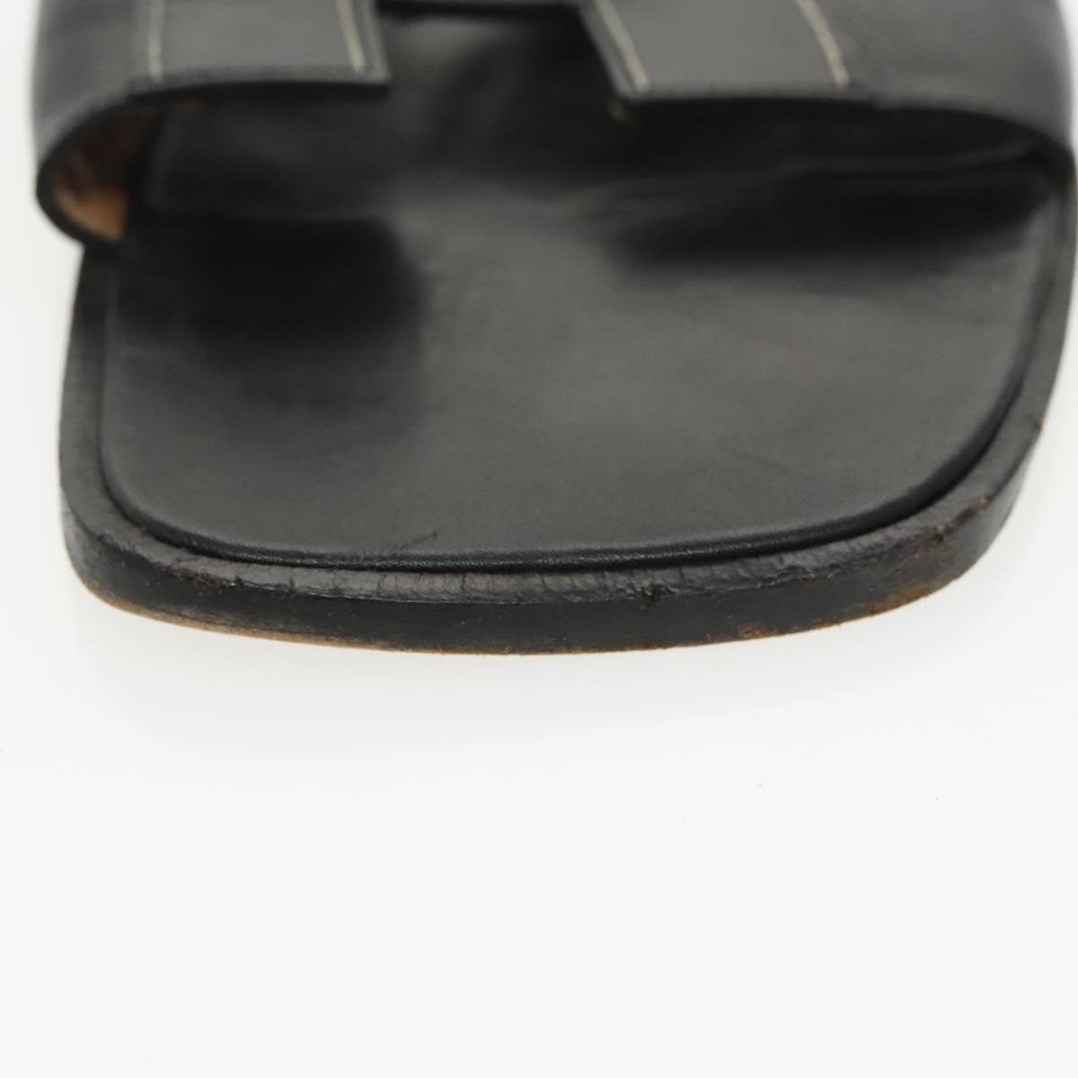 HERMES Oran Sandals Leather 39 Black Auth bs19749