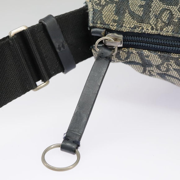 Christian Dior Trotter Canvas Shoulder Bag Navy Silver Auth bs19758