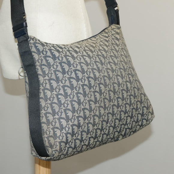 Christian Dior Trotter Canvas Shoulder Bag Navy Silver Auth bs19758