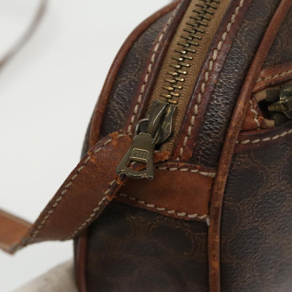 CELINE Macadam Canvas Shoulder Bag PVC Leather Brown Gold Auth bs19763