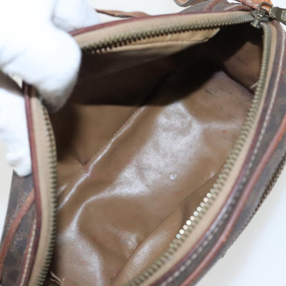 CELINE Macadam Canvas Shoulder Bag PVC Leather Brown Gold Auth bs19763