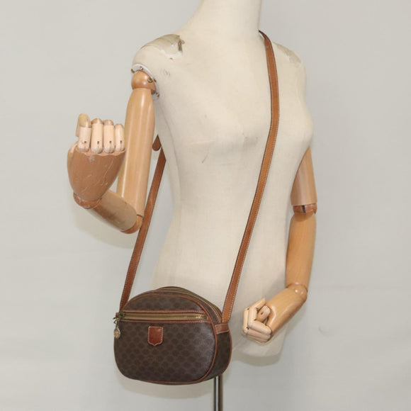 CELINE Macadam Canvas Shoulder Bag PVC Leather Brown Gold Auth bs19763