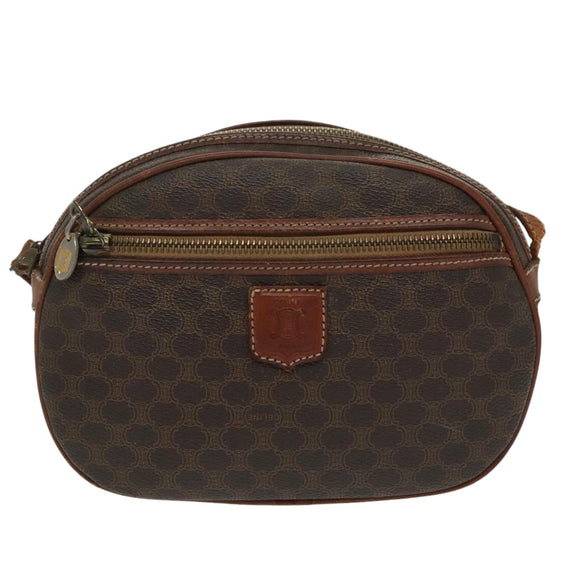 CELINE Macadam Canvas Shoulder Bag PVC Leather Brown Gold Auth bs19763
