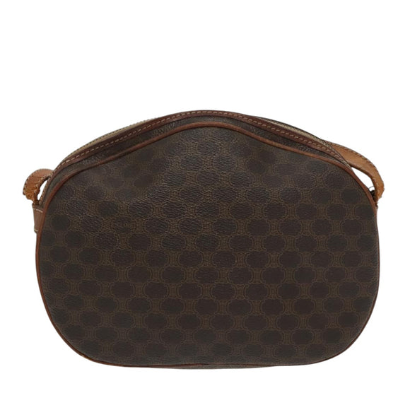 CELINE Macadam Canvas Shoulder Bag PVC Leather Brown Gold Auth bs19763