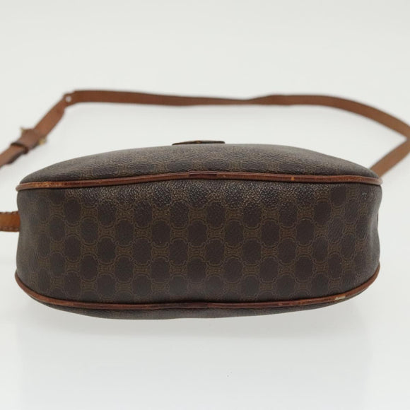 CELINE Macadam Canvas Shoulder Bag PVC Leather Brown Gold Auth bs19763