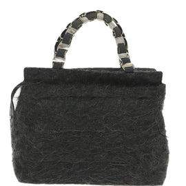 Salvatore Ferragamo Hand Bag Wool Gray Silver Auth bs19764 - 0