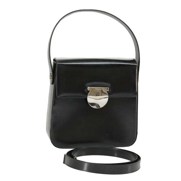 Salvatore Ferragamo Hand Bag Leather 2way Black Silver Auth bs19766