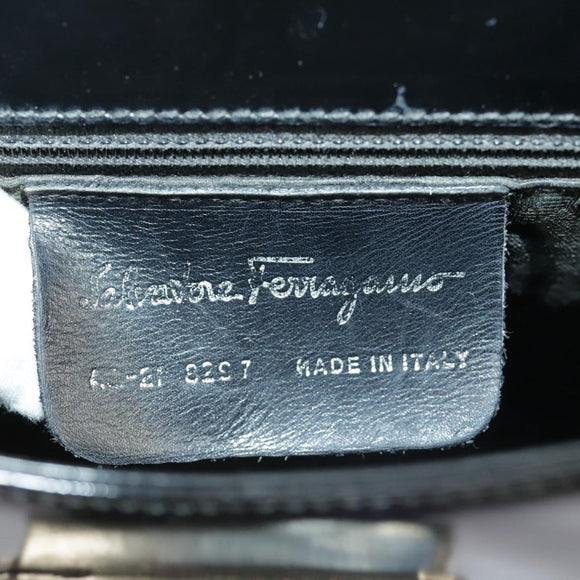 Salvatore Ferragamo Hand Bag Leather 2way Black Silver Auth bs19766