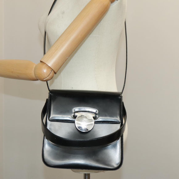 Salvatore Ferragamo Hand Bag Leather 2way Black Silver Auth bs19766