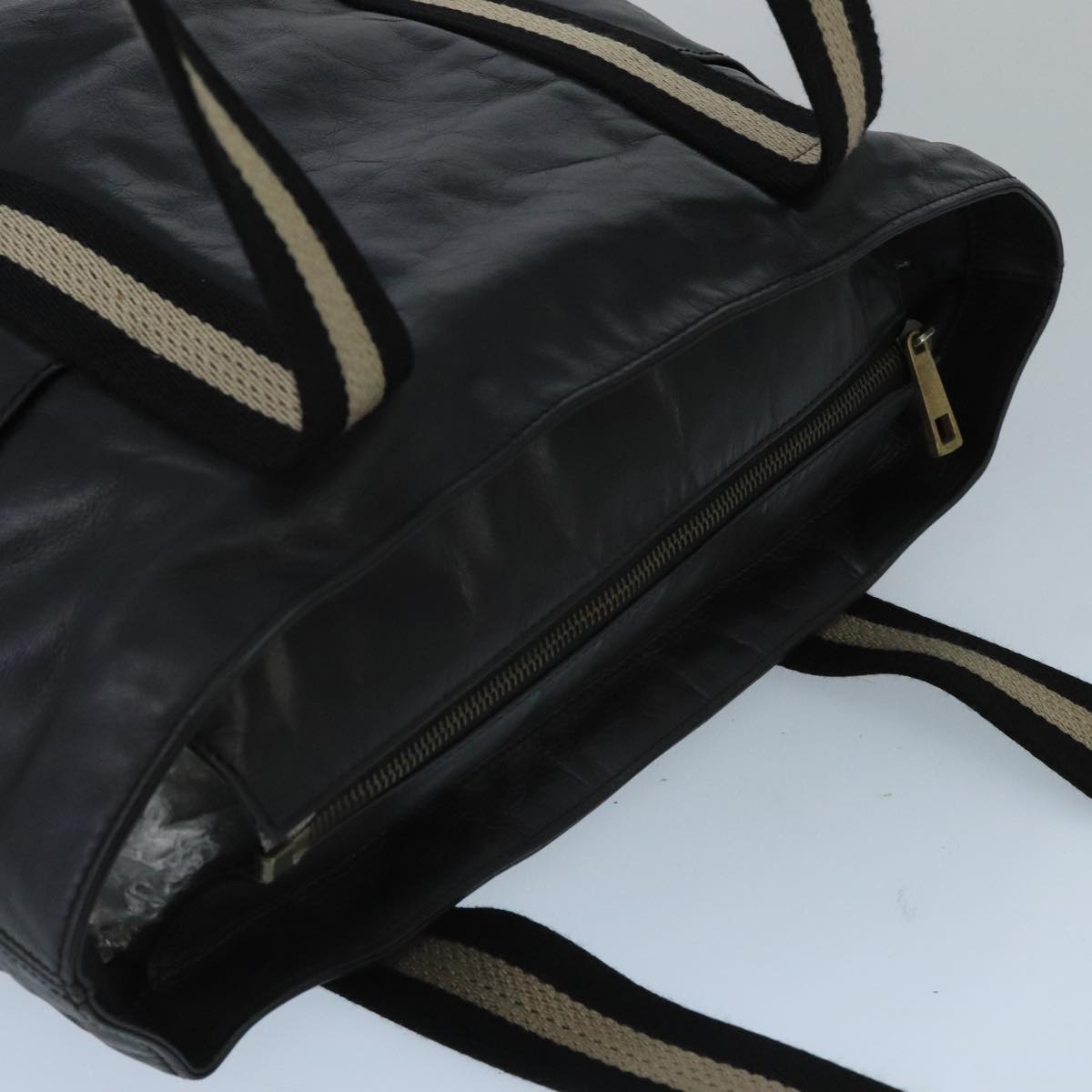 BALLY Tote Bag Leather Black Silver Gold Auth bs19767