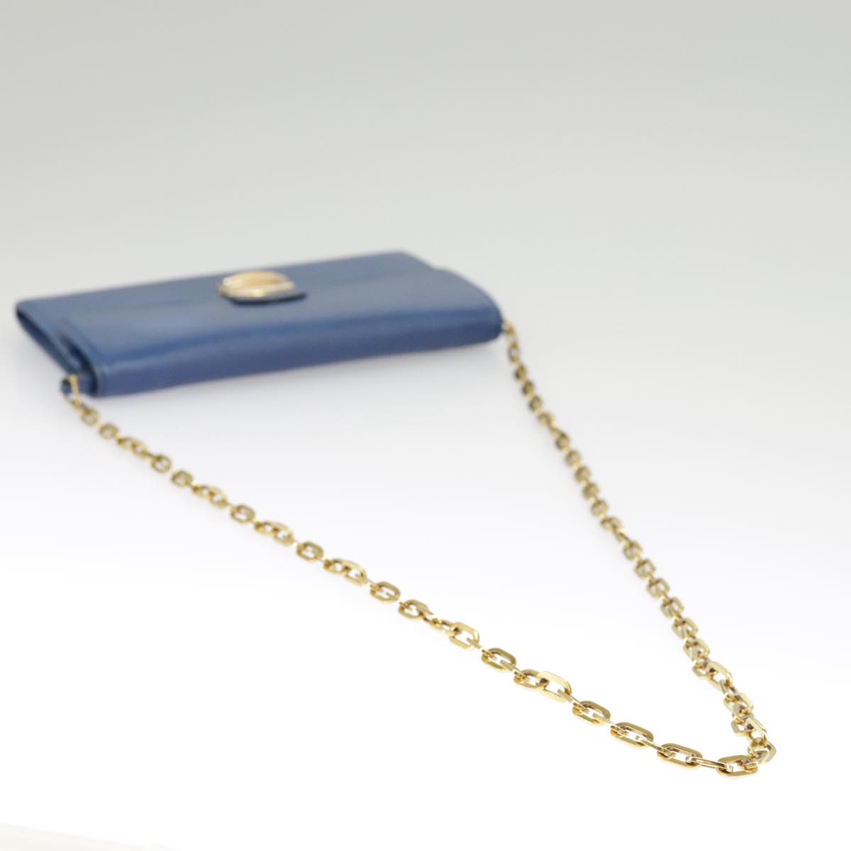 PRADA Chain Wallet Safiano leather Blue Gold Auth bs19772