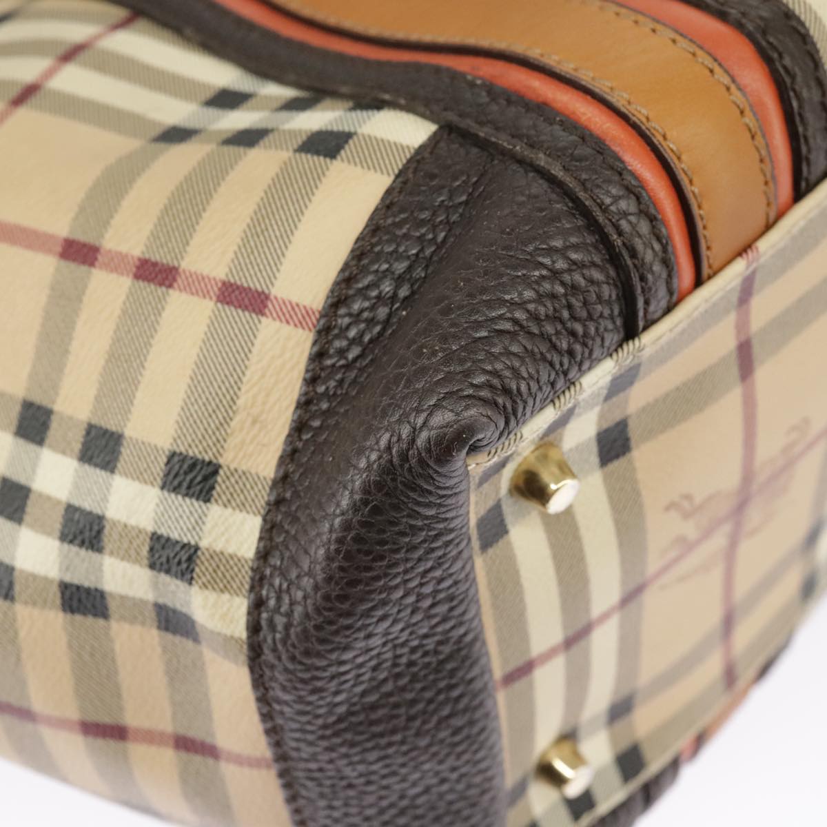 BURBERRY Nova Check Hand Bag PVC Gold Beige Auth bs19789