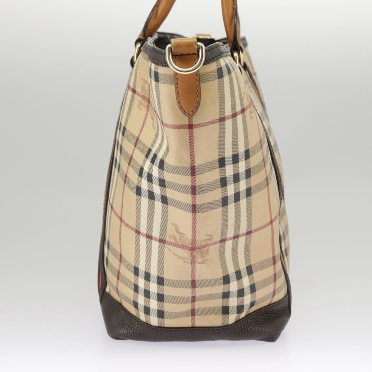 BURBERRY Nova Check Hand Bag PVC Gold Beige Auth bs19789