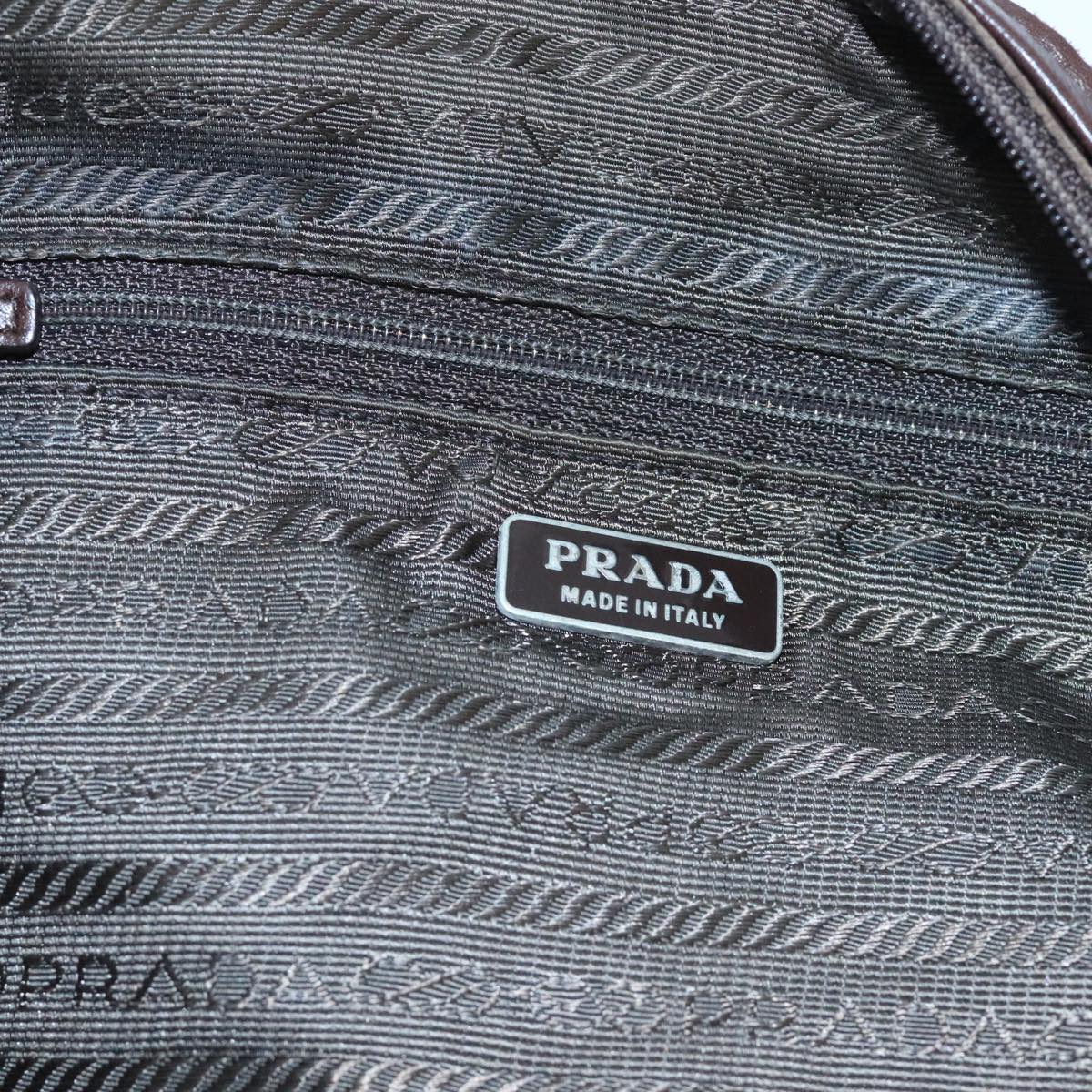 PRADA Hand Bag Canvas Leather Gold Tone Brown Silver Auth bs19790