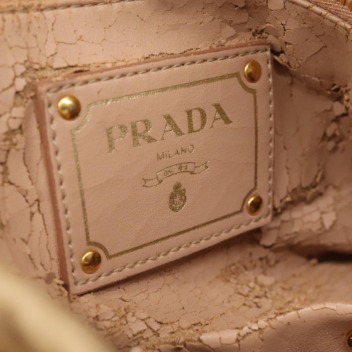 PRADA Hand Bag Leather Beige Gold Auth bs19791