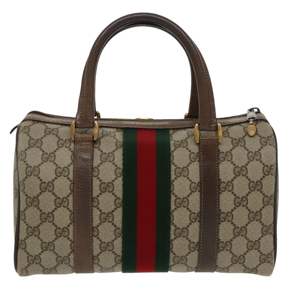 GUCCI GG Supreme Web Sherry Line Boston Bag PVC Beige 40 02 006 Auth bs19804 - 0