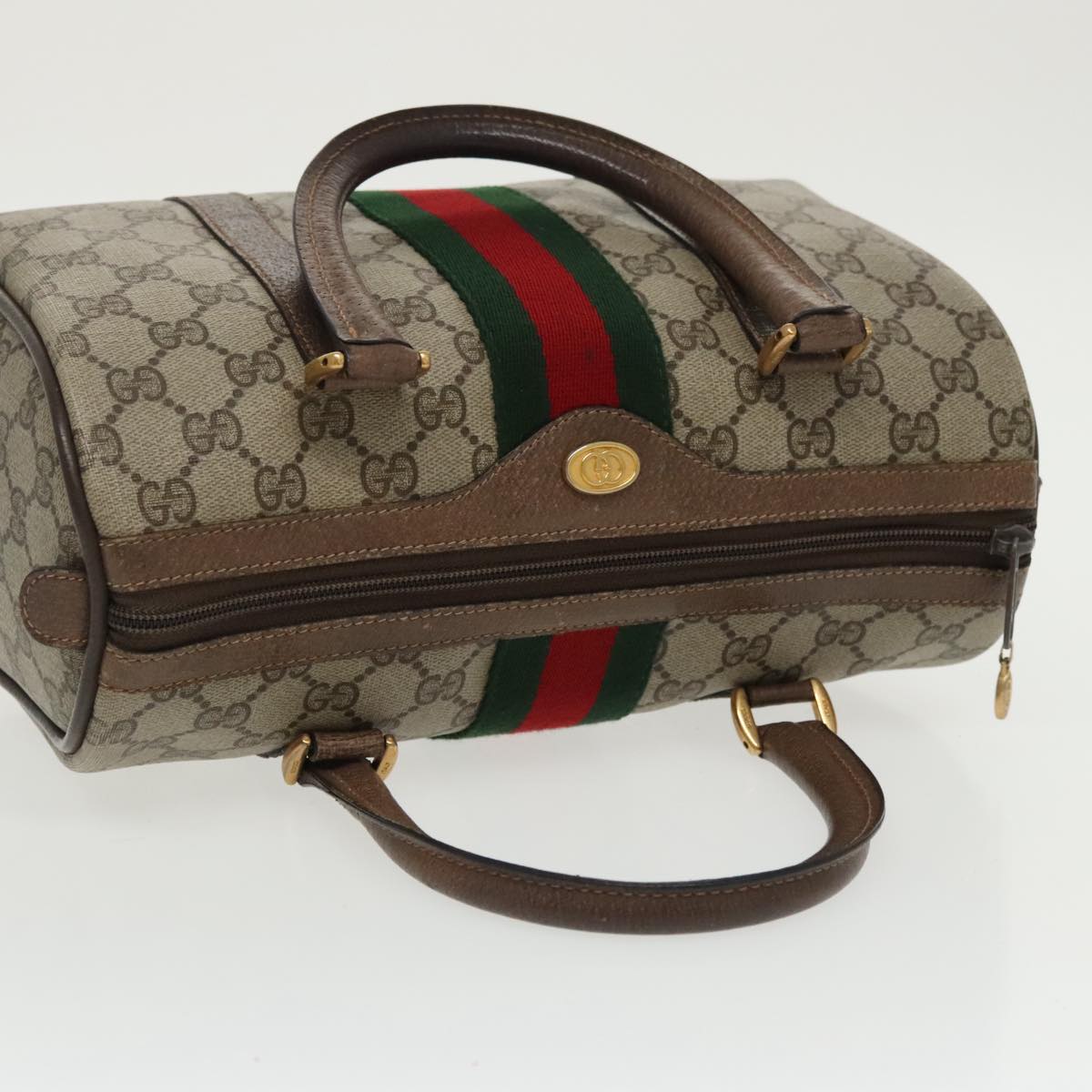 GUCCI GG Supreme Web Sherry Line Boston Bag PVC Beige 40 02 006 Auth bs19804