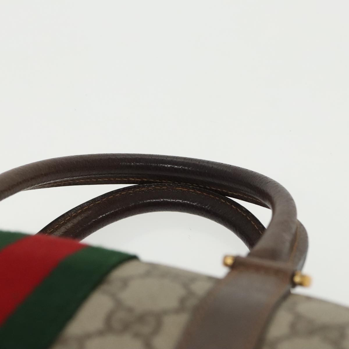 GUCCI GG Supreme Web Sherry Line Boston Bag PVC Beige 40 02 006 Auth bs19804