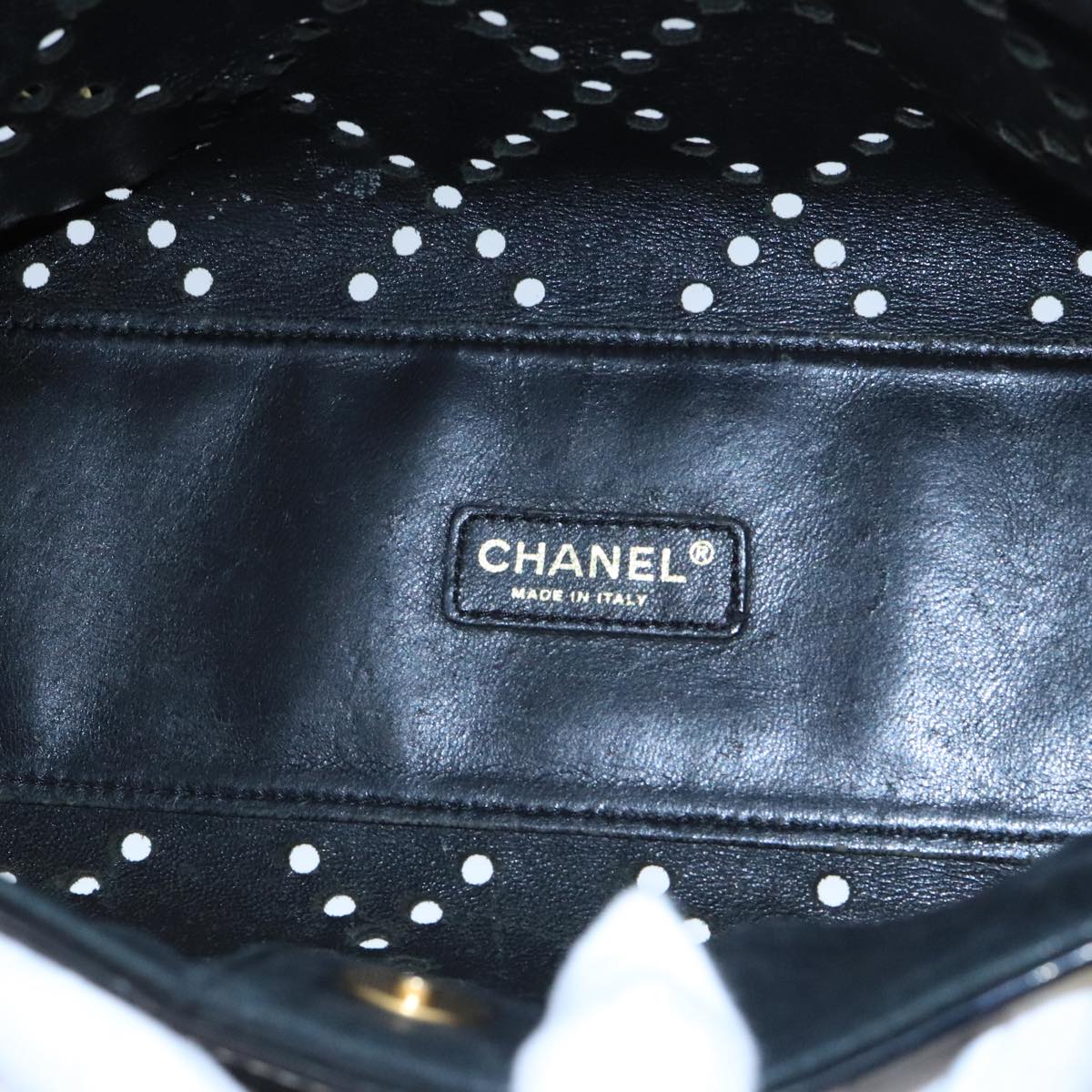 CHANEL Chain Hand Bag Patent leather Black Gold CC Auth bs19809