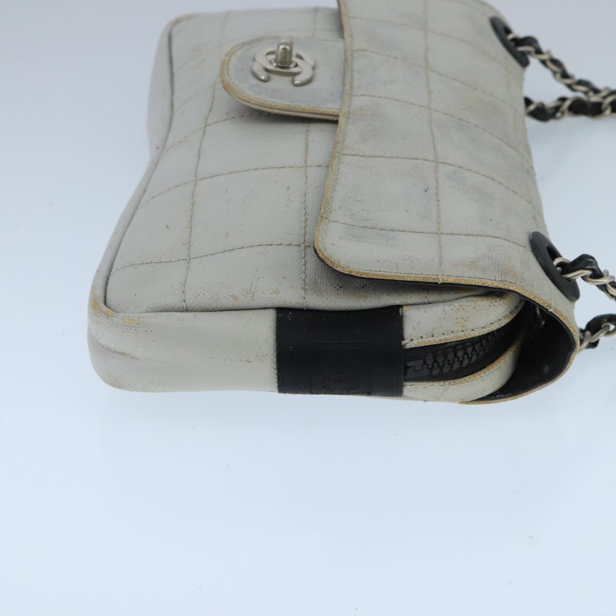 CHANEL Sports Choco Bar Chain Shoulder Bag Coated Canvas Gray CC Auth bs19812