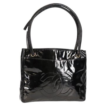 CHANEL Tote Bag Patent Leather Black Gold CC Auth bs19813