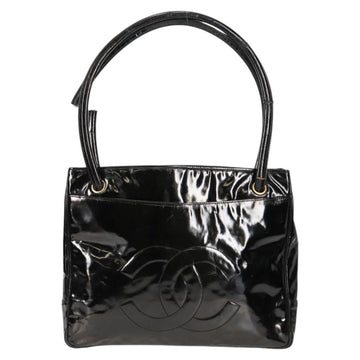 CHANEL Tote Bag Patent Leather Black Gold CC Auth bs19813 - 0