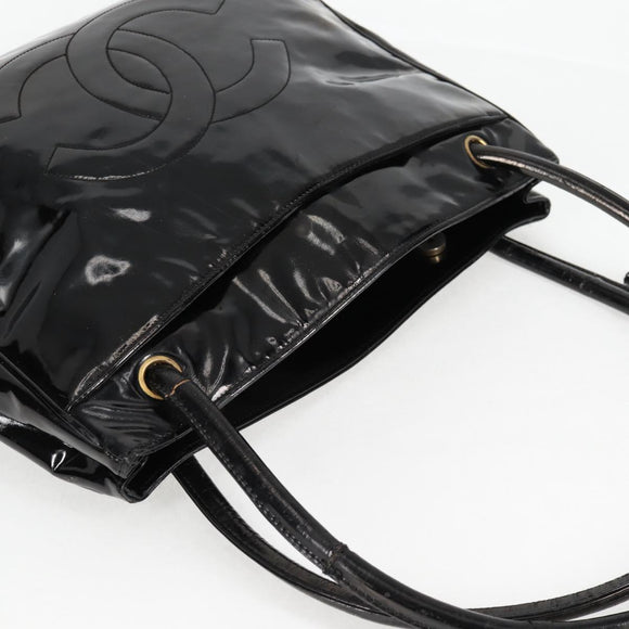CHANEL Tote Bag Patent Leather Black Gold CC Auth bs19813