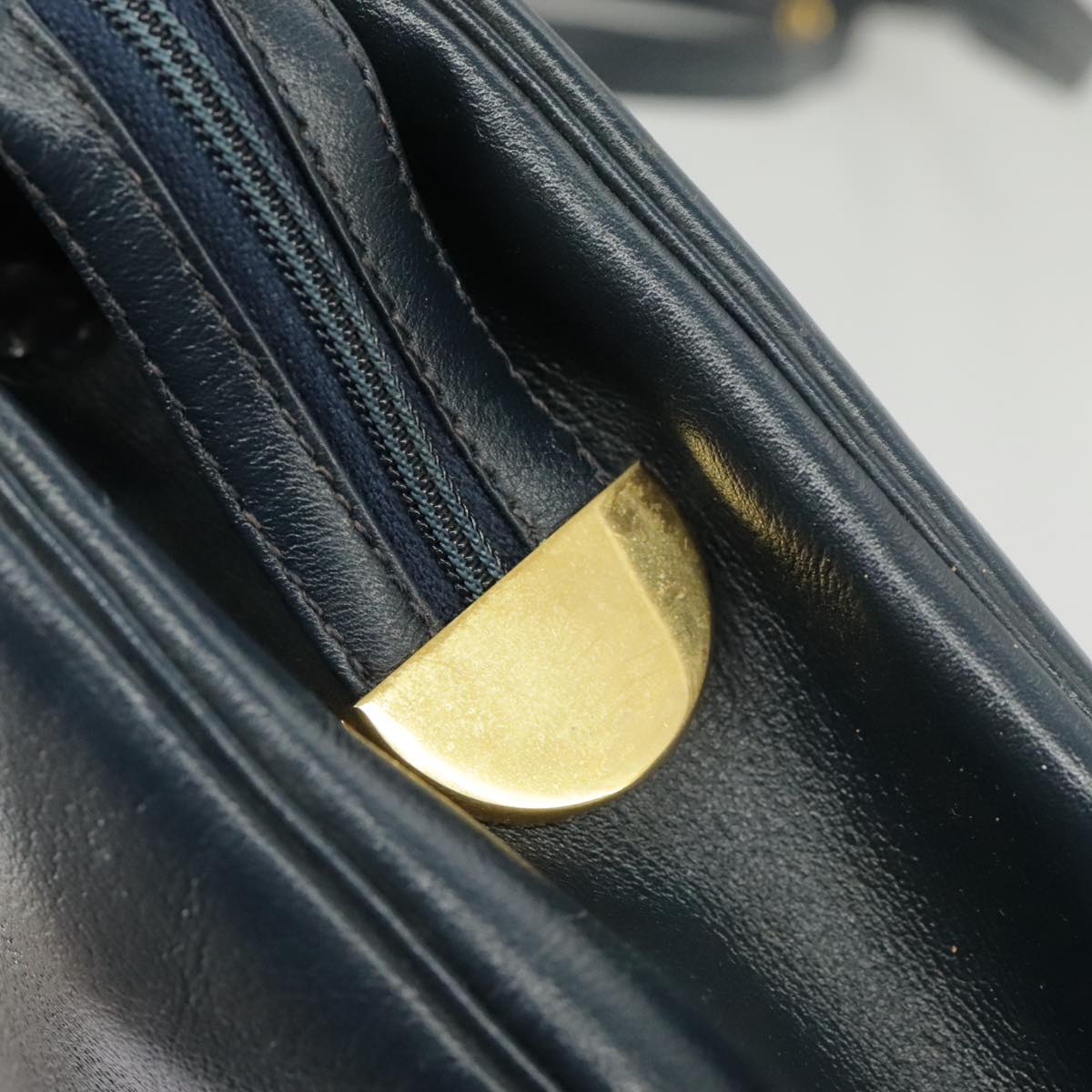 Christian Dior Shoulder Bag Leather Navy Gold Auth bs19815