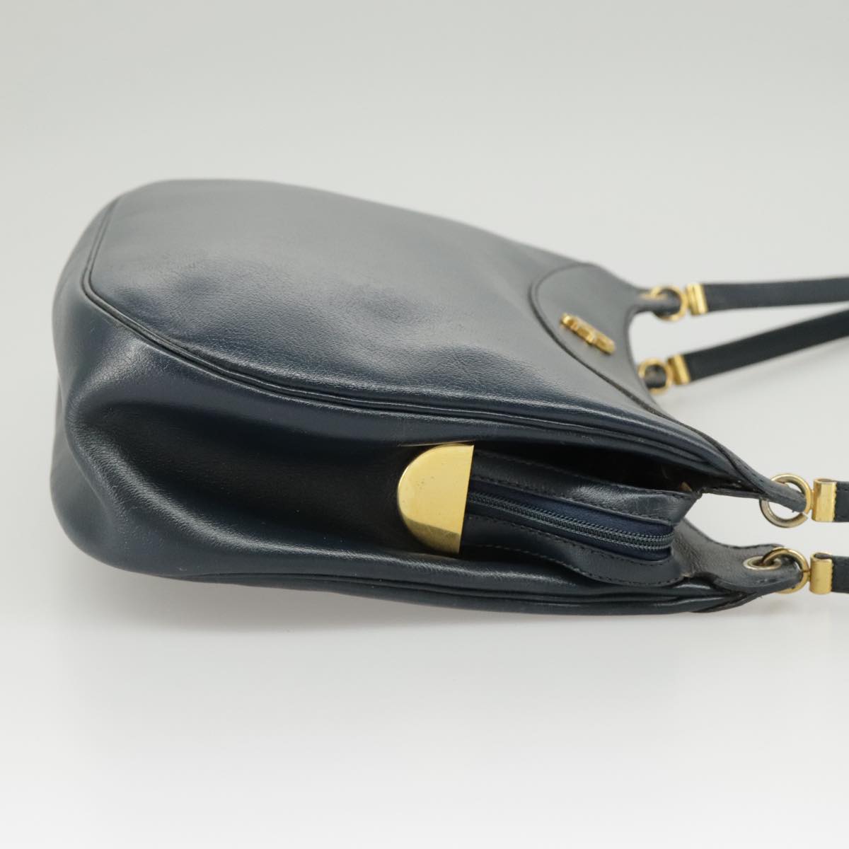 Christian Dior Shoulder Bag Leather Navy Gold Auth bs19815