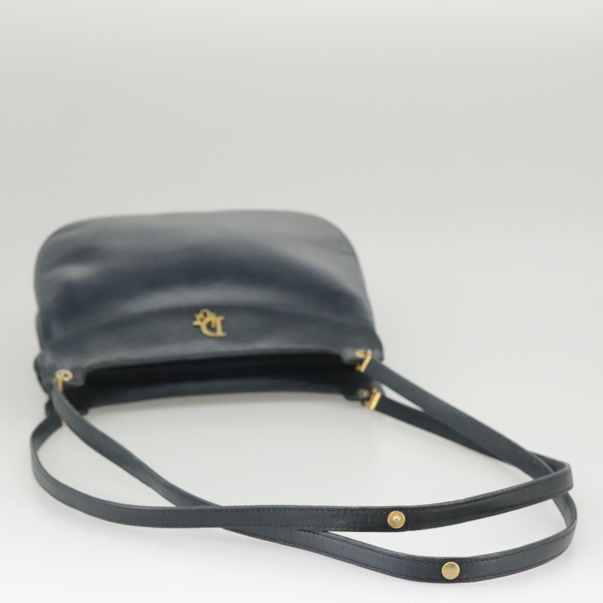 Christian Dior Shoulder Bag Leather Navy Gold Auth bs19815