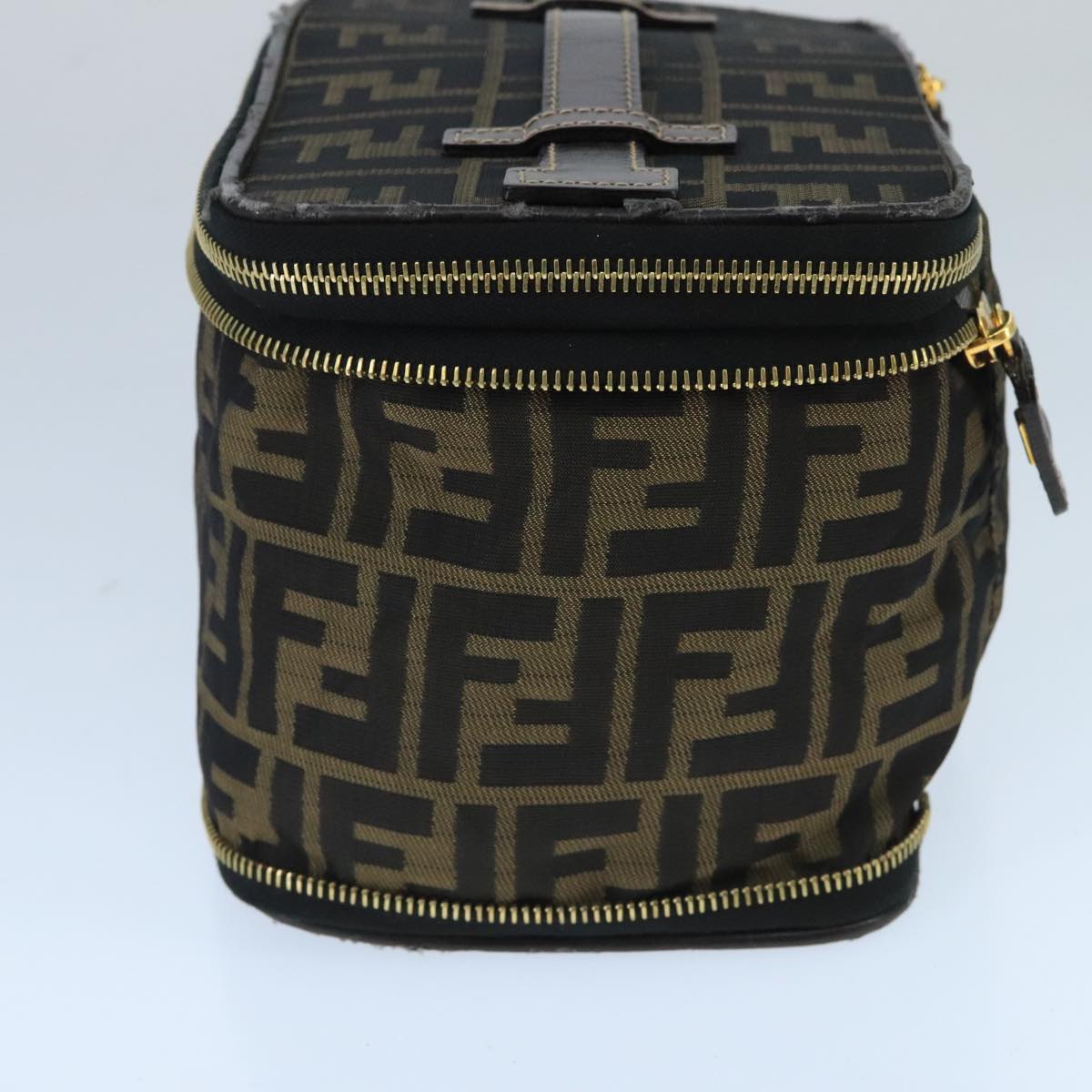 FENDI Zucca Canvas Vanity Pouch Brown Black gold Auth bs19818