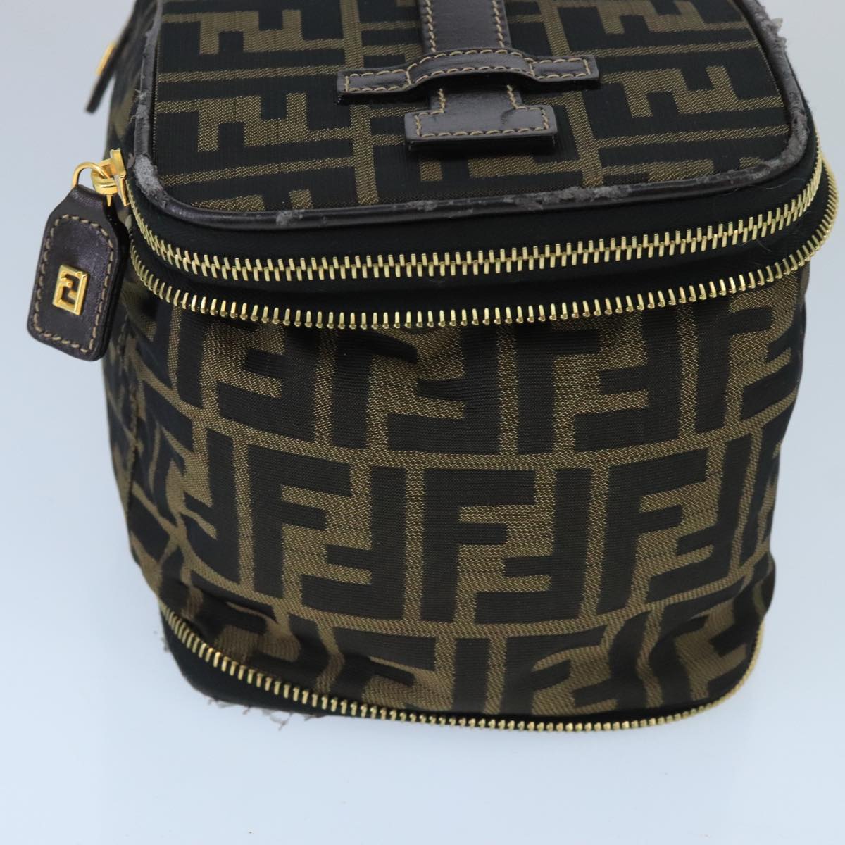 FENDI Zucca Canvas Vanity Pouch Brown Black gold Auth bs19818