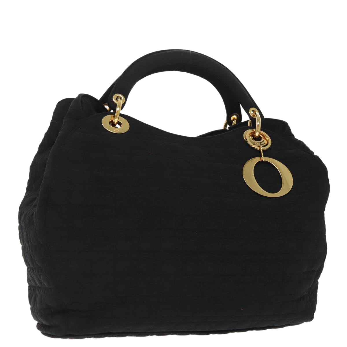 Christian Dior Canage Hand Bag Nylon Black Gold Auth bs19828