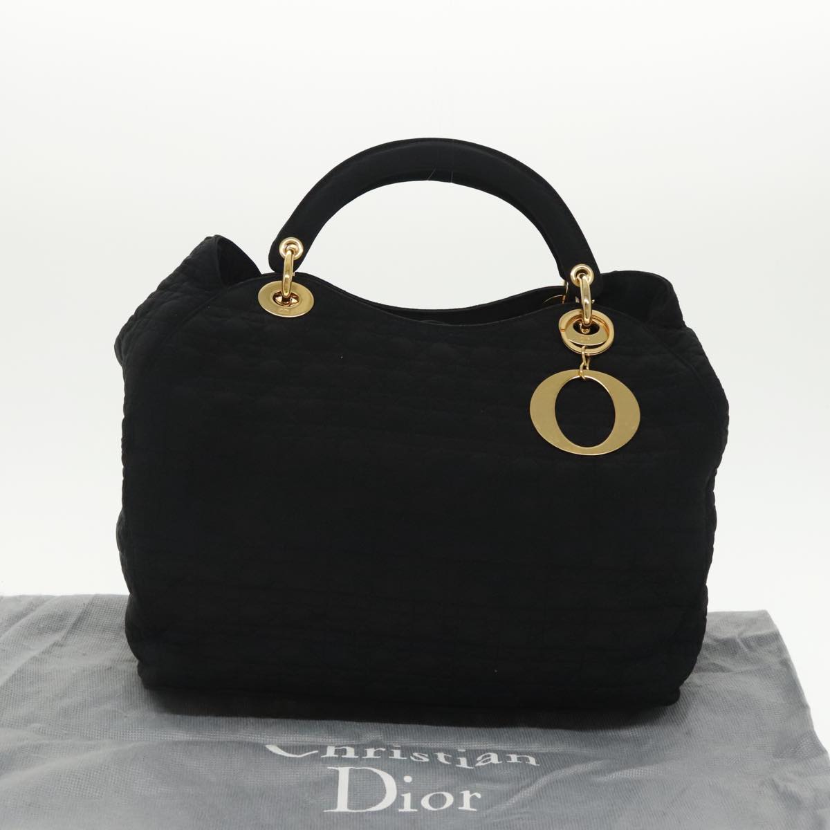 Christian Dior Canage Hand Bag Nylon Black Gold Auth bs19828