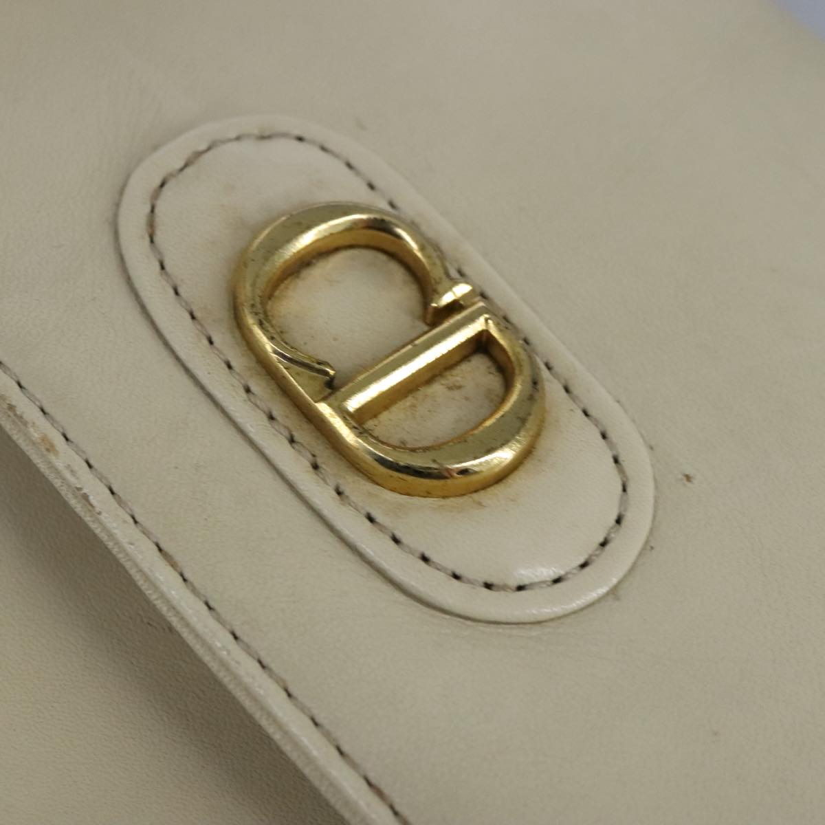 Christian Dior Shoulder Bag Leather Beige Gold Auth bs19829